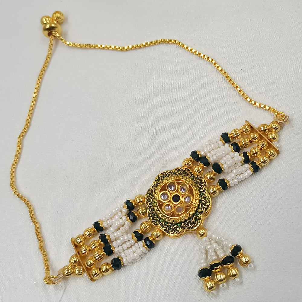 NAFJ Gold Plated Crystal Stone And Pearl Meenakari Adjustable Bracelet
