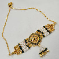 NAFJ Gold Plated Crystal Stone And Pearl Meenakari Adjustable Bracelet 