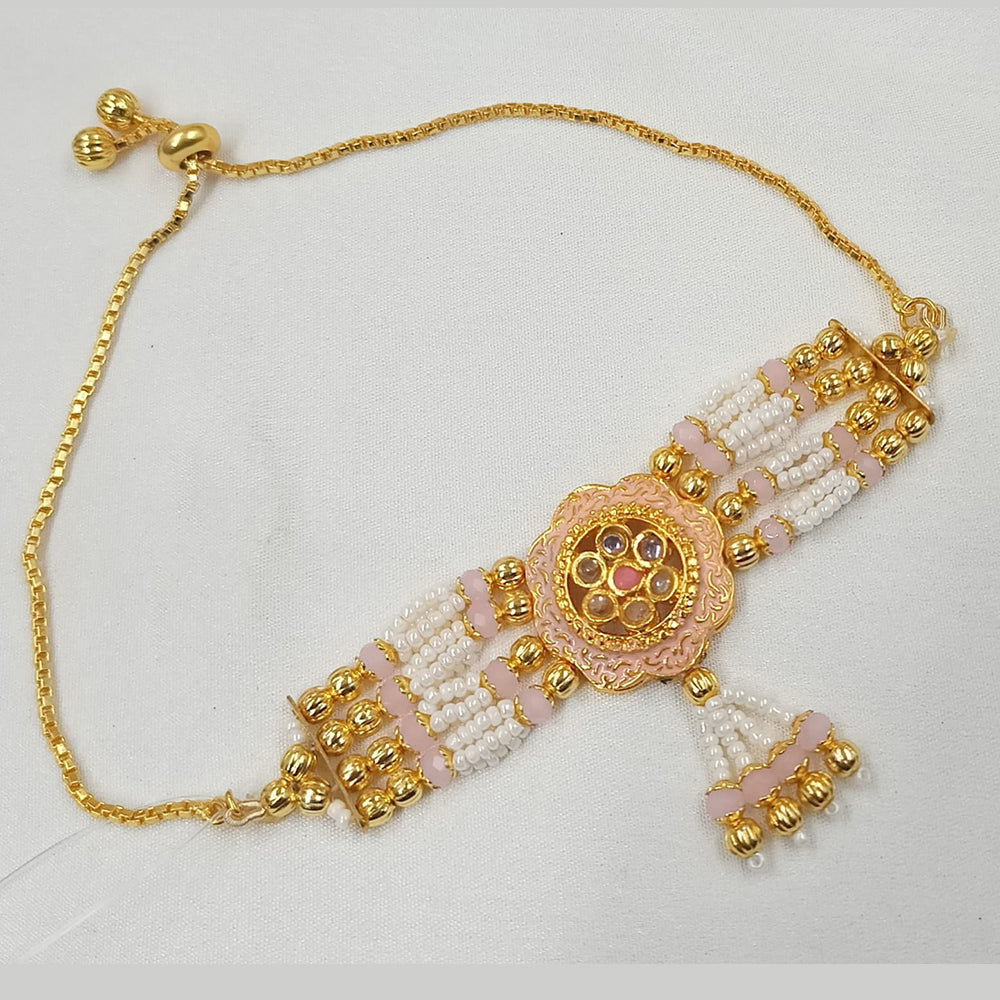 NAFJ Gold Plated Crystal Stone And Pearl Meenakari Adjustable Bracelet