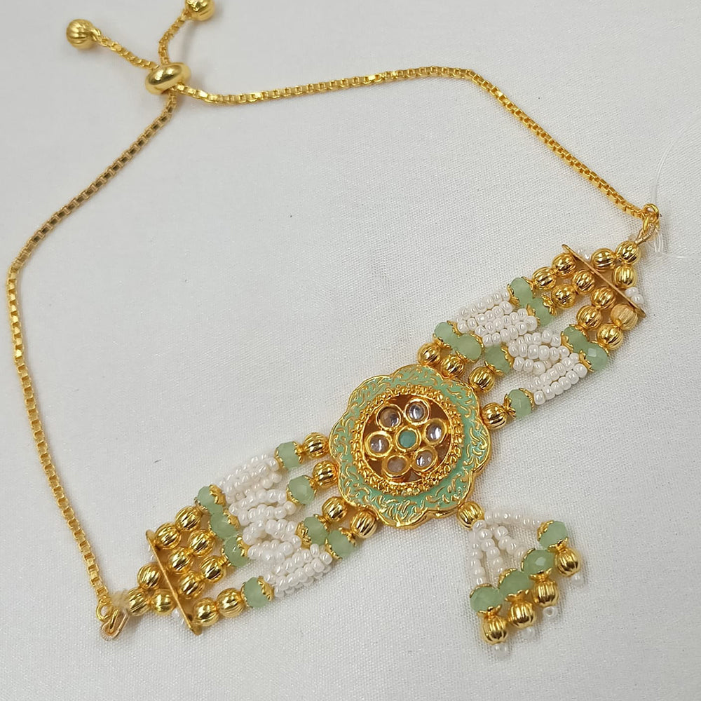 NAFJ Gold Plated Crystal Stone And Pearl Meenakari Adjustable Bracelet