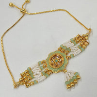NAFJ Gold Plated Crystal Stone And Pearl Meenakari Adjustable Bracelet