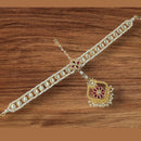NAFJ Gold Plated Kundan Stone And Pearls Damini Maangtikka