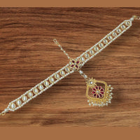 NAFJ Gold Plated Kundan Stone And Pearls Damini Maangtikka