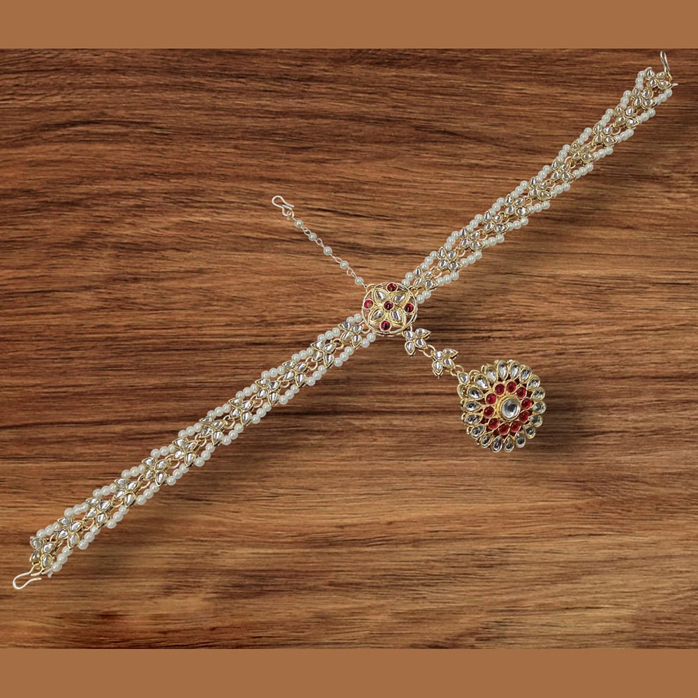 NAFJ Gold Plated Kundan Stone And Pearls Damini Maangtikka