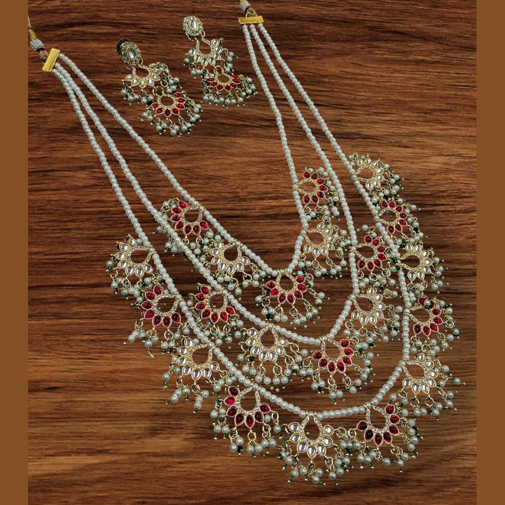 NAFJ Elegant Gold Plated Kundan Stones And Beads Long Necklace Set