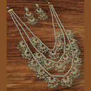 NAFJ Elegant Gold Plated Kundan Stones And Beads Long Necklace Set
