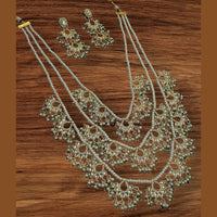 NAFJ Elegant Gold Plated Kundan Stones And Beads Long Necklace Set