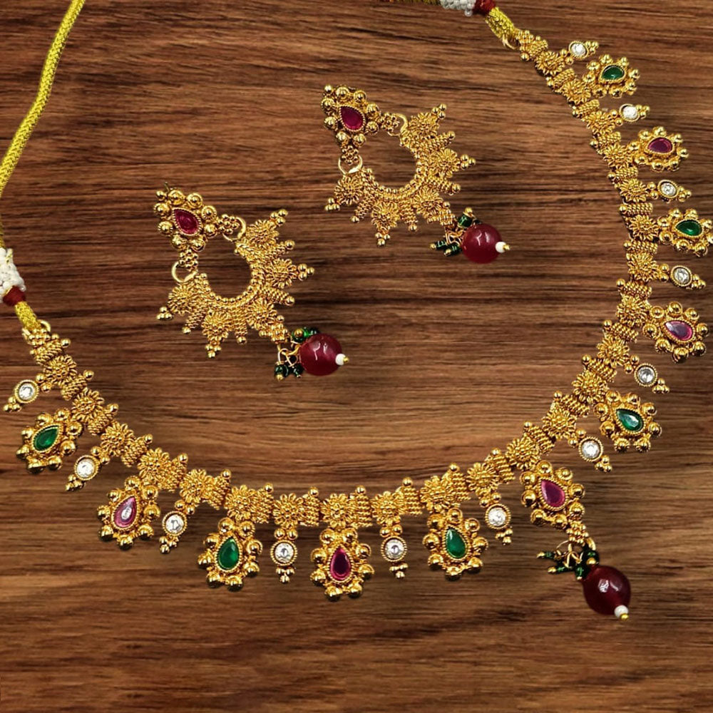 NAFJ Gold Plated Pota Stone And Beads Necklace Set