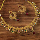 NAFJ Gold Plated Pota Stone And Beads Necklace Set 