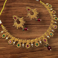 NAFJ Gold Plated Pota Stone And Beads Necklace Set 