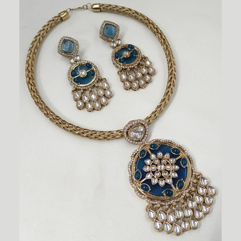 NAFJ Gold Plated Kundan Stone Necklace Set