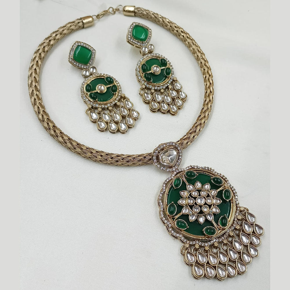 NAFJ Gold Plated Kundan Stone Necklace Set