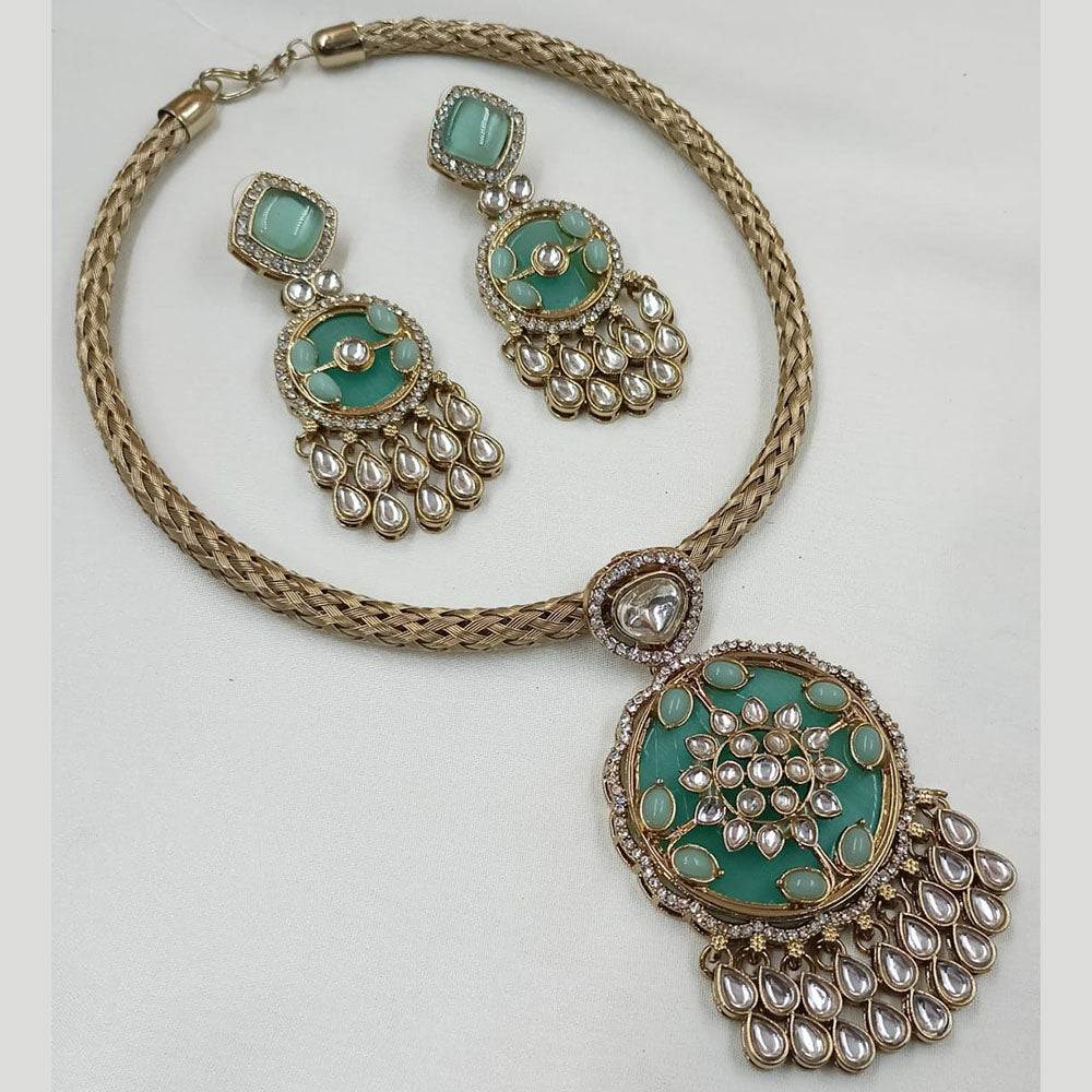 NAFJ Gold Plated Kundan Stone Necklace Set