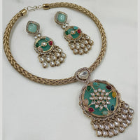 NAFJ Gold Plated Kundan Stone Necklace Set