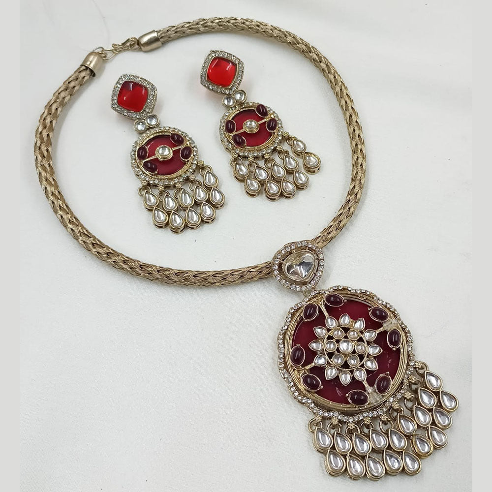 NAFJ Gold Plated Kundan Stone Necklace Set