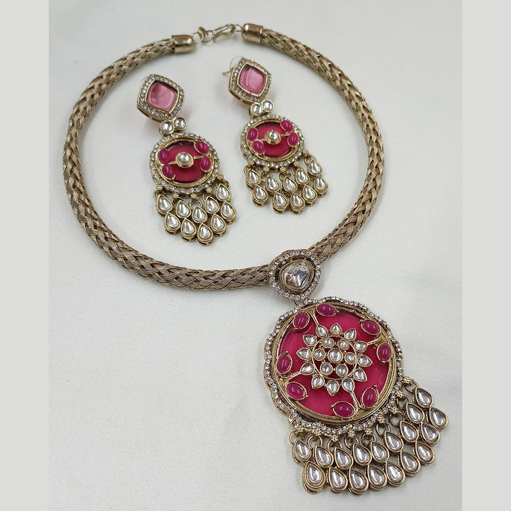 NAFJ Gold Plated Kundan Stone Necklace Set