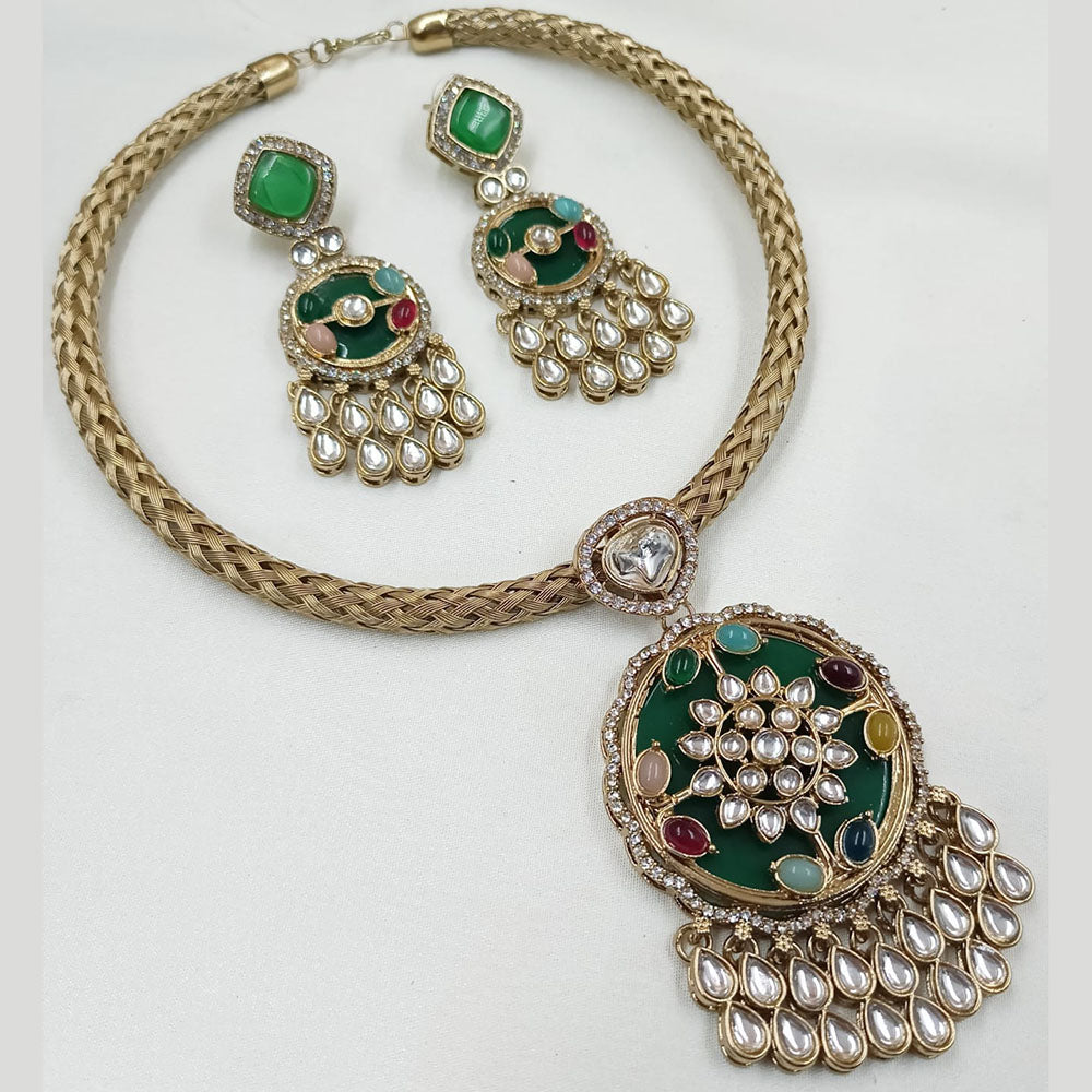NAFJ Gold Plated Kundan Stone Necklace Set