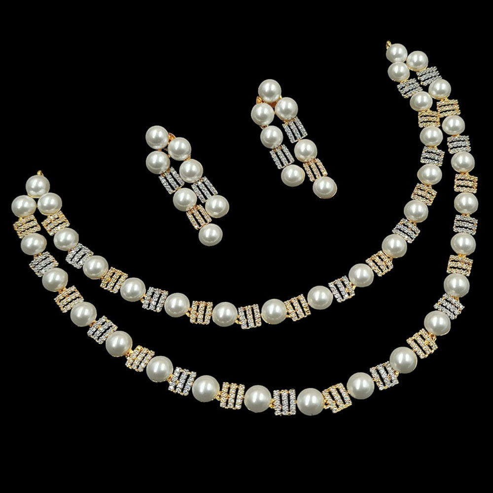 NAFJ Gold Plated Austrian Stone And Beads Necklace Set