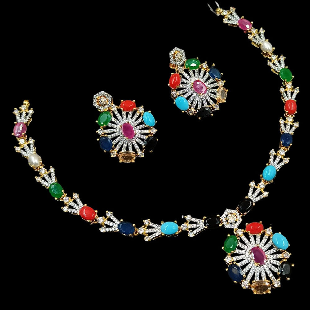 NAFJ Gold Plated Pota Stone And Austrian Stone Necklace Set