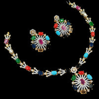 NAFJ Gold Plated Pota Stone And Austrian Stone Necklace Set 