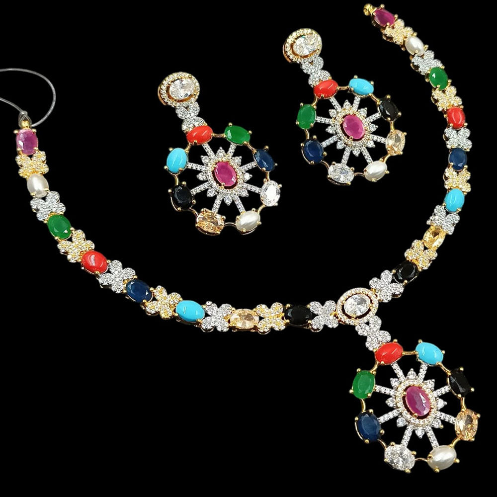 NAFJ Gold Plated Pota Stone And Austrian Stone Necklace Set
