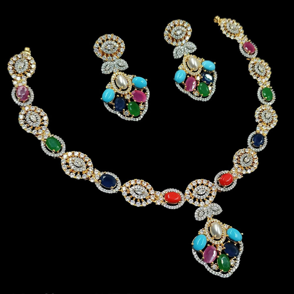 NAFJ Gold Plated Pota Stone And Austrian Stone Necklace Set