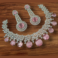 NAFJ Silver Plated American Diamond Necklace Set