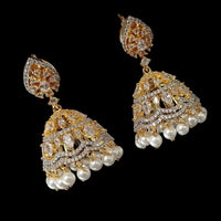 NAFJ Gold Plated American Diamond And Pearl Jhumki 