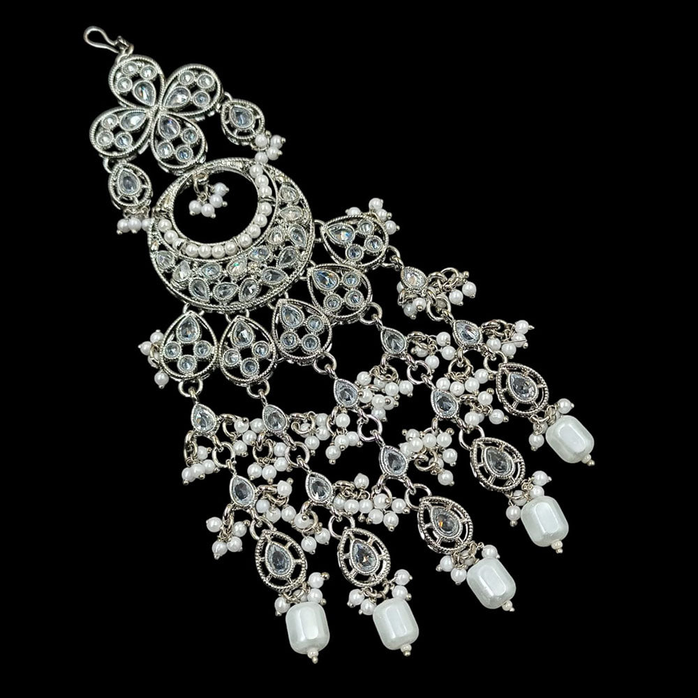 NAFJ Silver Plated Crystal Stone And Pearls Pasa