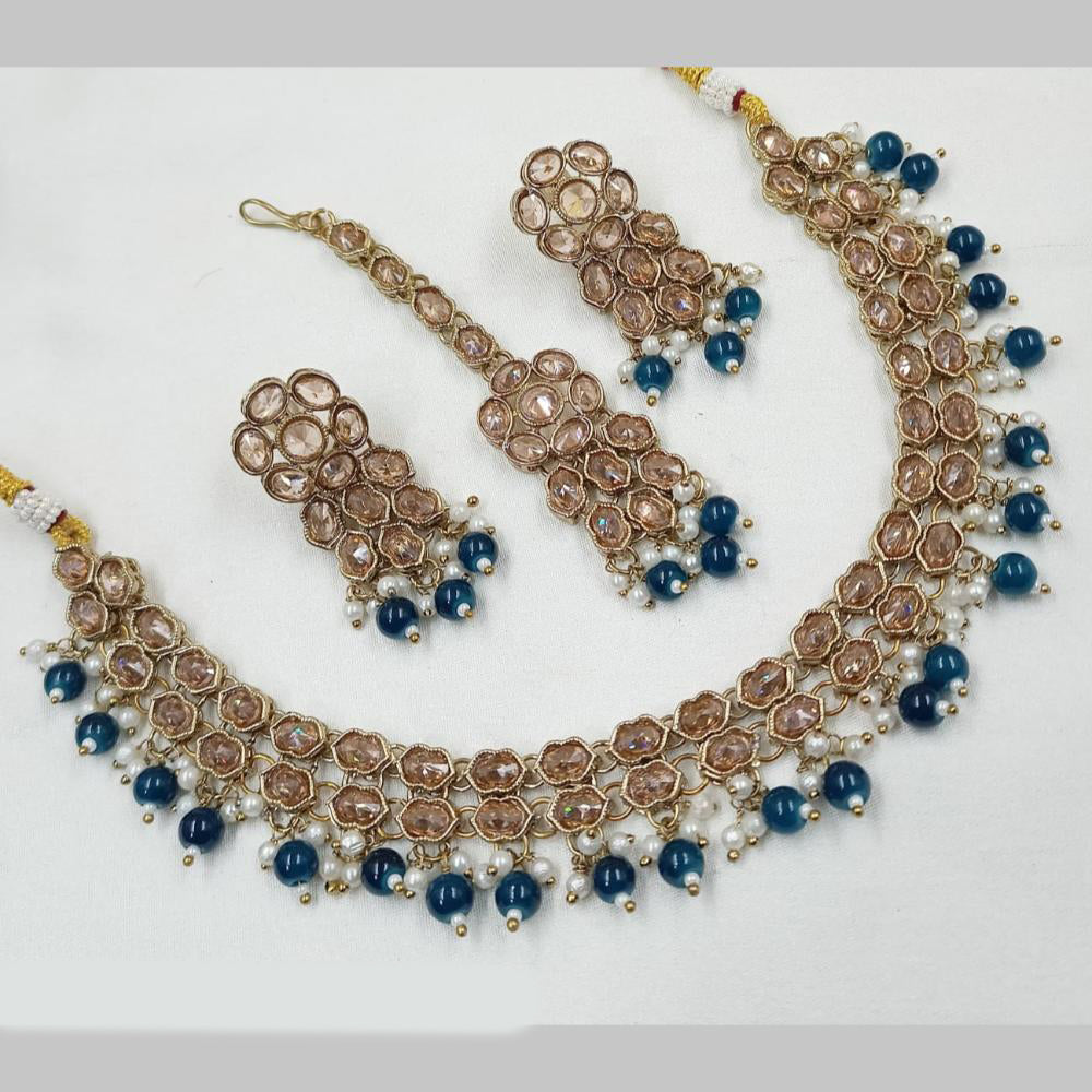 NAFJ Gold Plated Crystal Pearl And Beads Necklace Set