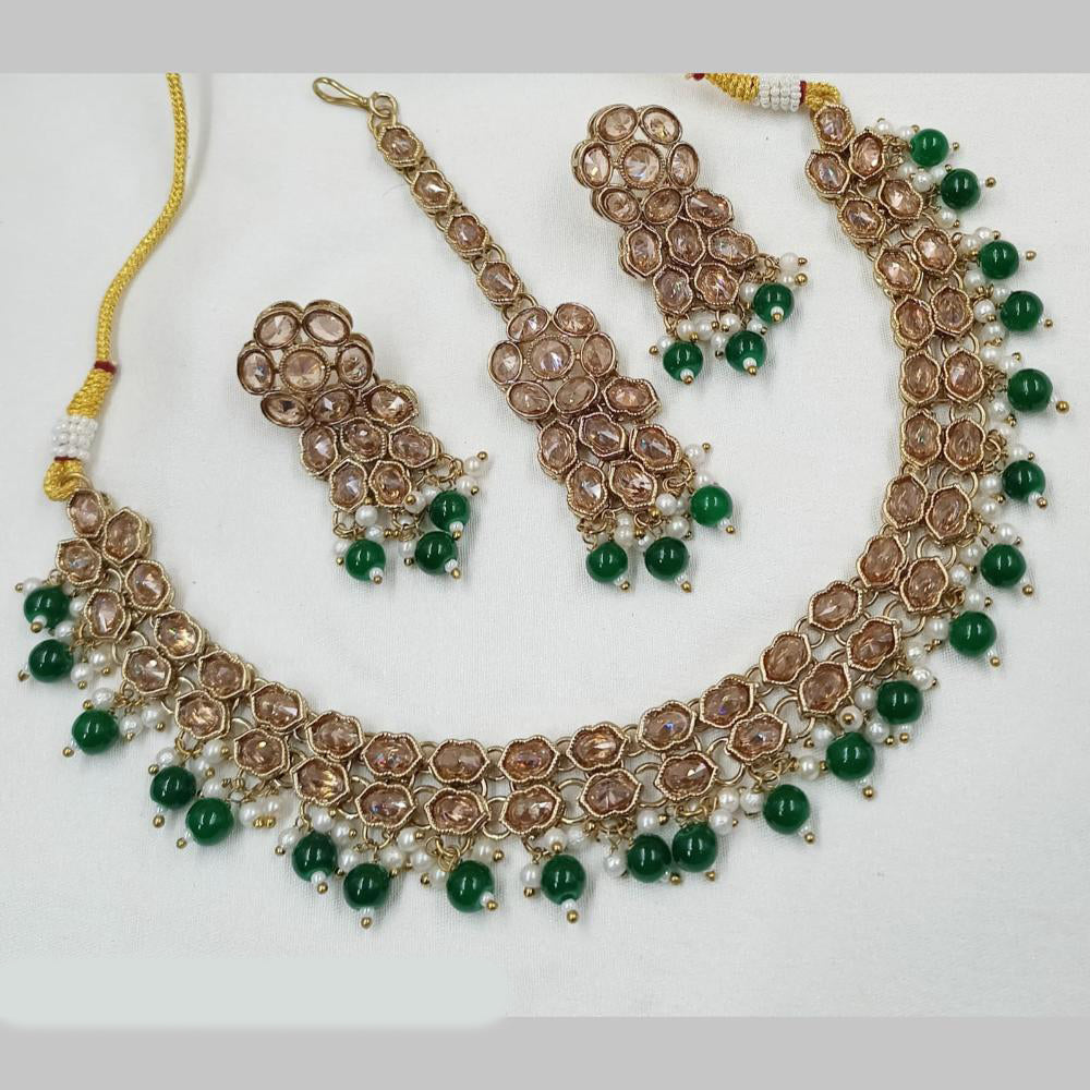NAFJ Gold Plated Crystal Pearl And Beads Necklace Set