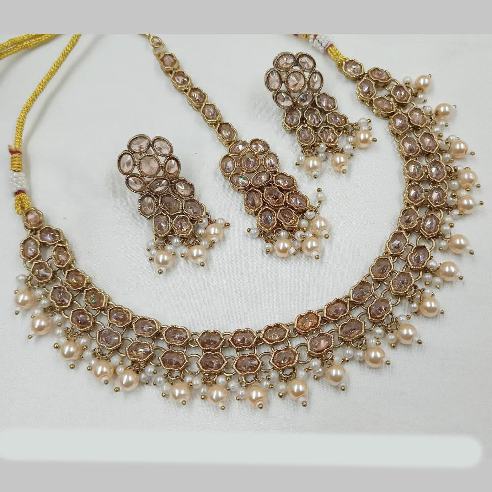NAFJ Gold Plated Crystal Pearl And Beads Necklace Set