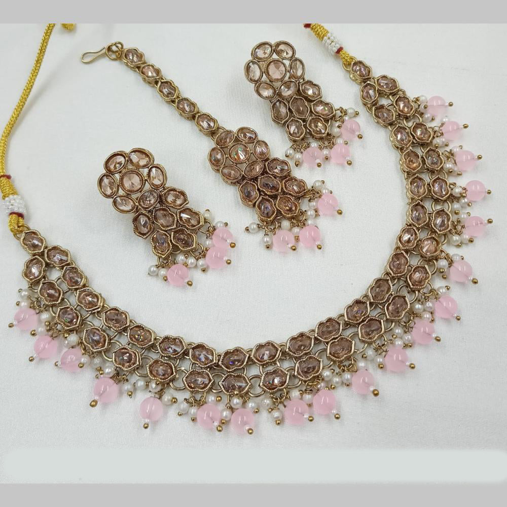 NAFJ Gold Plated Crystal Pearl And Beads Necklace Set