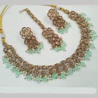 NAFJ Gold Plated Crystal Pearl And Beads Necklace Set
