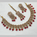 NAFJ Gold Plated Crystal Pearl And Beads Necklace Set