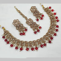 NAFJ Gold Plated Crystal Pearl And Beads Necklace Set