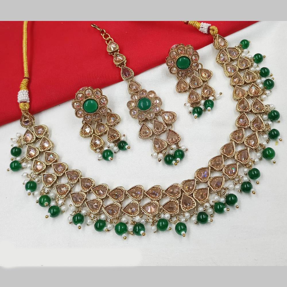 NAFJ Gold Plated Crystal Pearl And Beads Necklace Set
