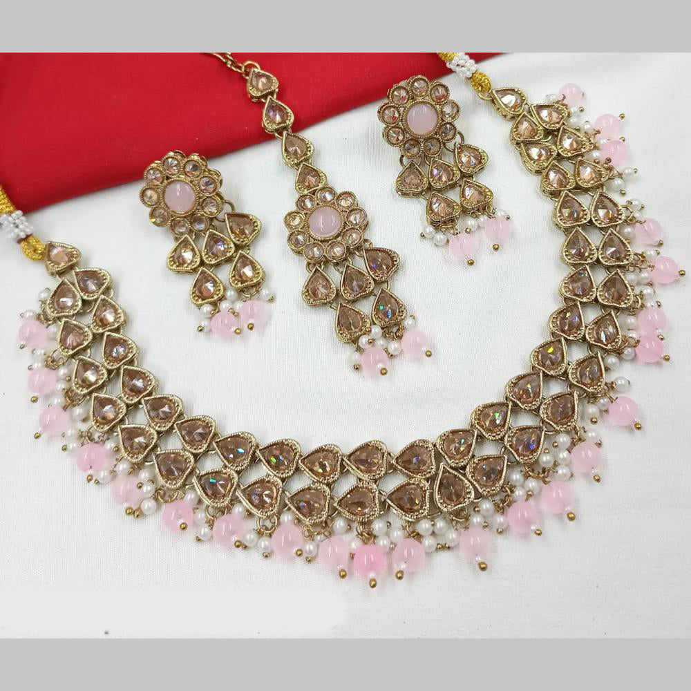 NAFJ Gold Plated Crystal Pearl And Beads Necklace Set