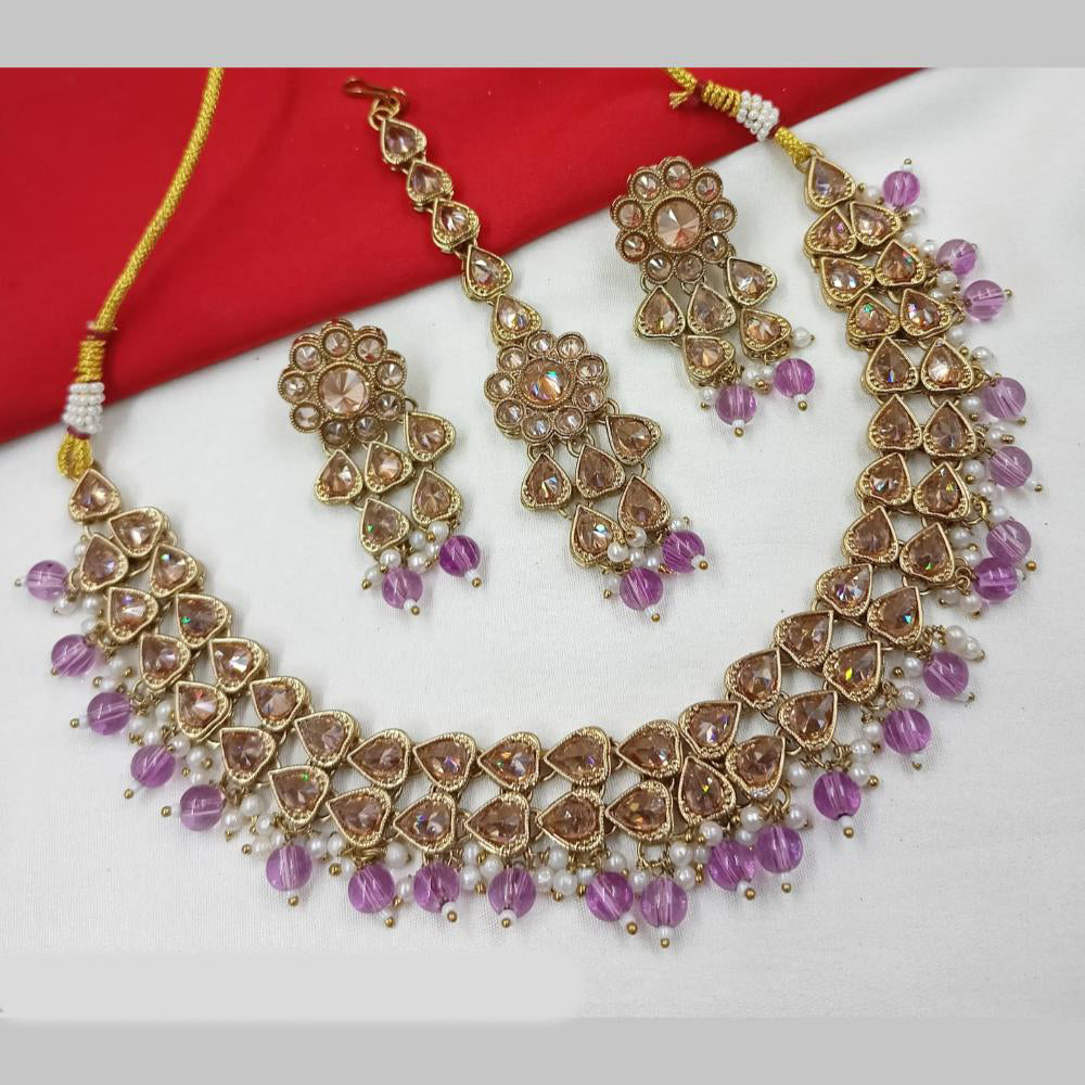 NAFJ Gold Plated Crystal Pearl And Beads Necklace Set