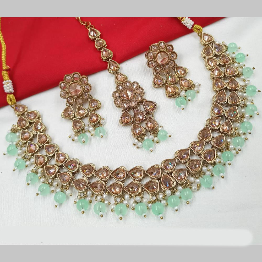 NAFJ Gold Plated Crystal Pearl And Beads Necklace Set