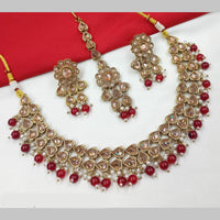 NAFJ Gold Plated Crystal Pearl And Beads Necklace Set
