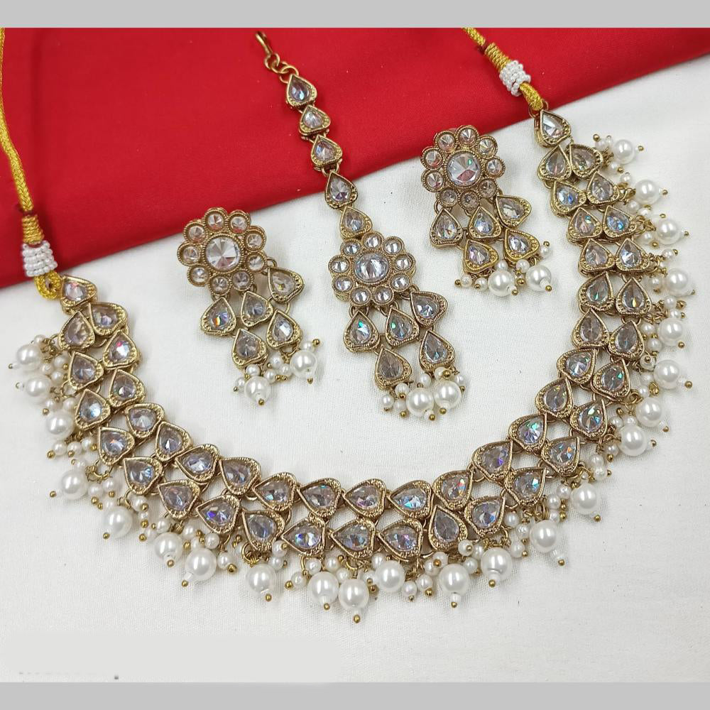 NAFJ Gold Plated Crystal Pearl And Beads Necklace Set