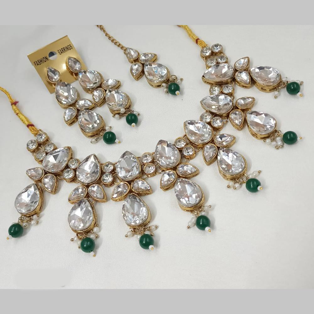 NAFJ Gold Plated Crystal Pearl And Beads Necklace Set