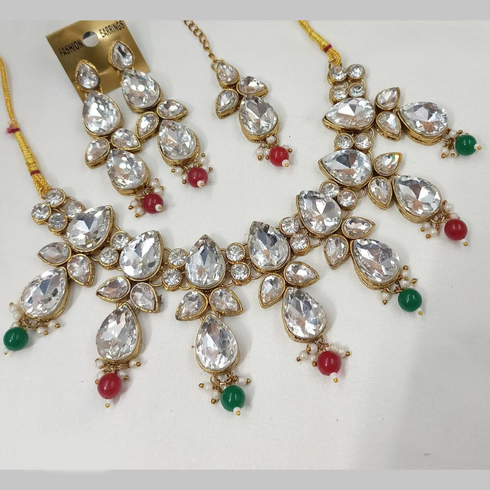 NAFJ Gold Plated Crystal Pearl And Beads Necklace Set