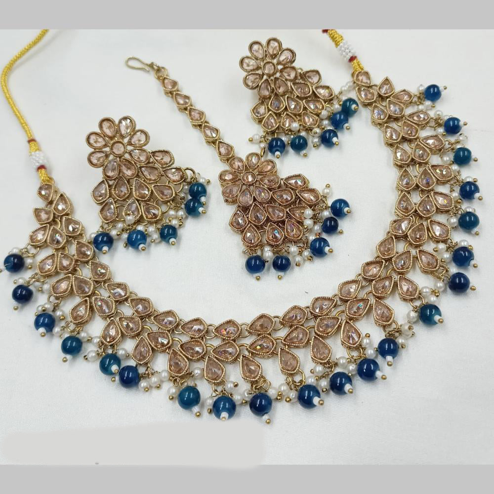 NAFJ Gold Plated Crystal Pearl And Beads Necklace Set