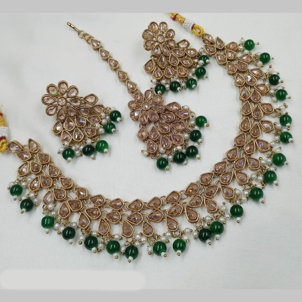 NAFJ Gold Plated Crystal Pearl And Beads Necklace Set