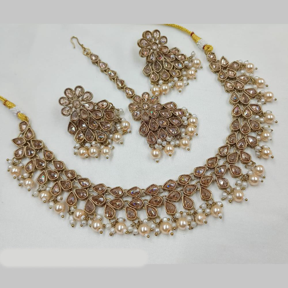 NAFJ Gold Plated Crystal Pearl And Beads Necklace Set