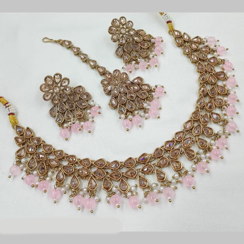 NAFJ Gold Plated Crystal Pearl And Beads Necklace Set