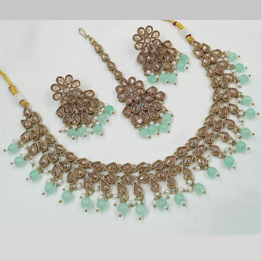 NAFJ Gold Plated Crystal Pearl And Beads Necklace Set