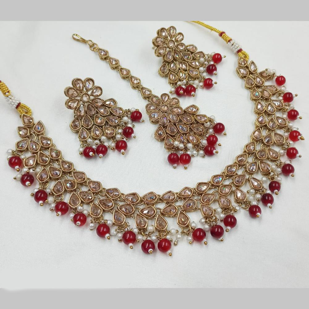 NAFJ Gold Plated Crystal Pearl And Beads Necklace Set